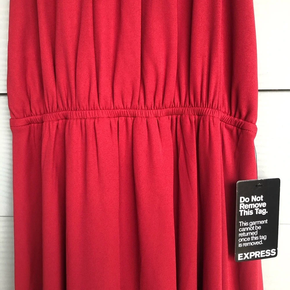 EXPRESS Women’s Dress Size XS Red‎  N.W.T.Halter Asymmetrical Stretch Mock Neck.